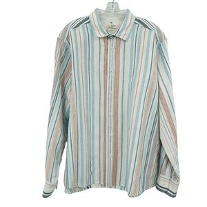 Paradise Collection linen cotton stripe button front shirt men's size XL‎